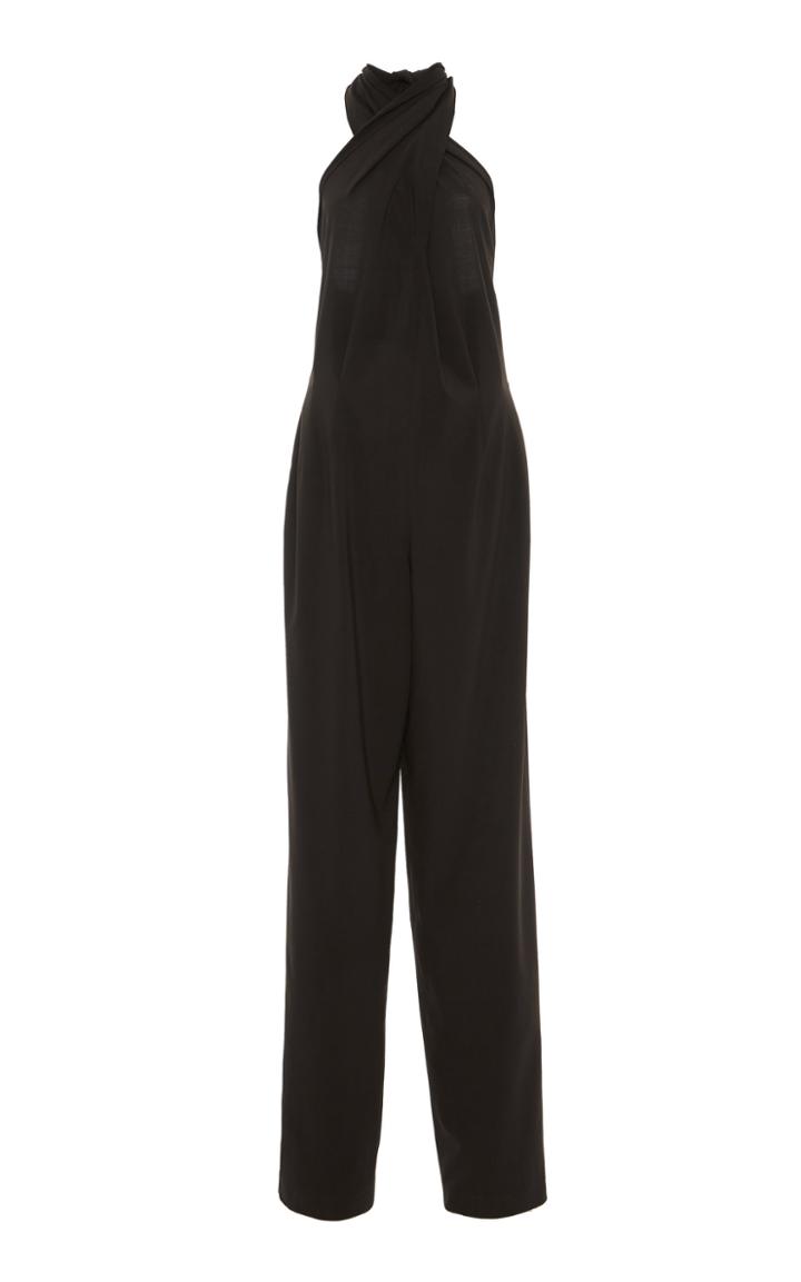Salvatore Ferragamo Belted Halter Wool Jumpsuit