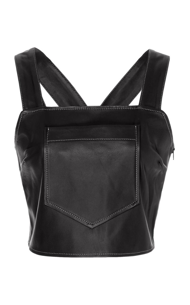 Moda Operandi Staud Bee Pocket-detailed Leather Crop Top Size: 0