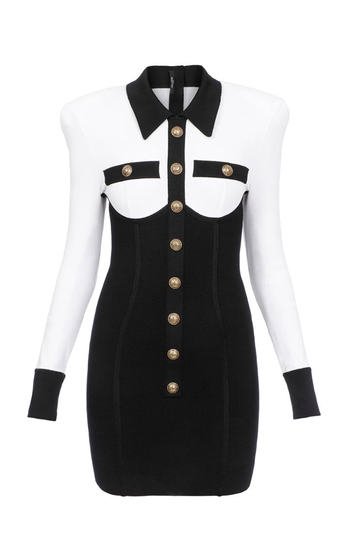Balmain Two-tone Crepe Mini Dress