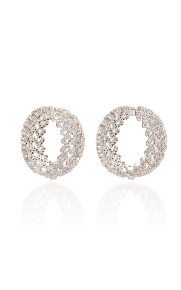 Fallon Laurel Pave Crystal Rhodium-plated Hoop Earrings