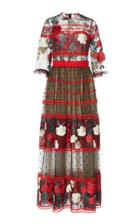 Costarellos Mesh Bodice Embroidered Tulle Dress