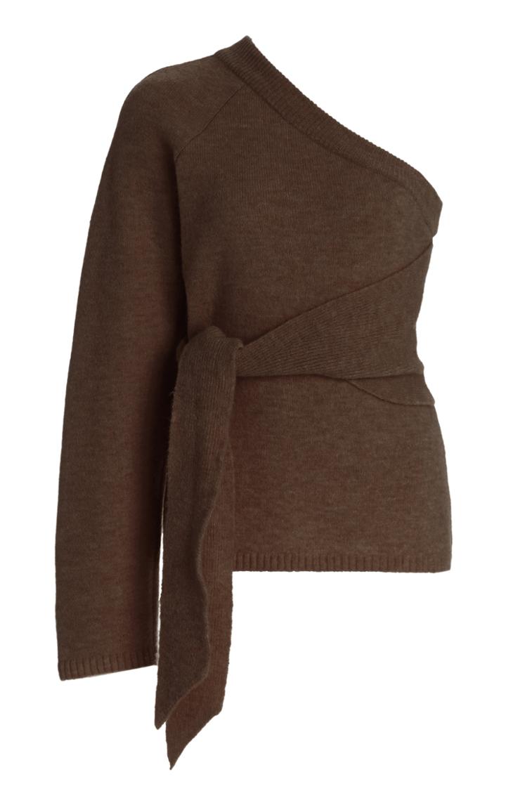 Nanushka Cleto Belted One-shoulder Knit Sweater