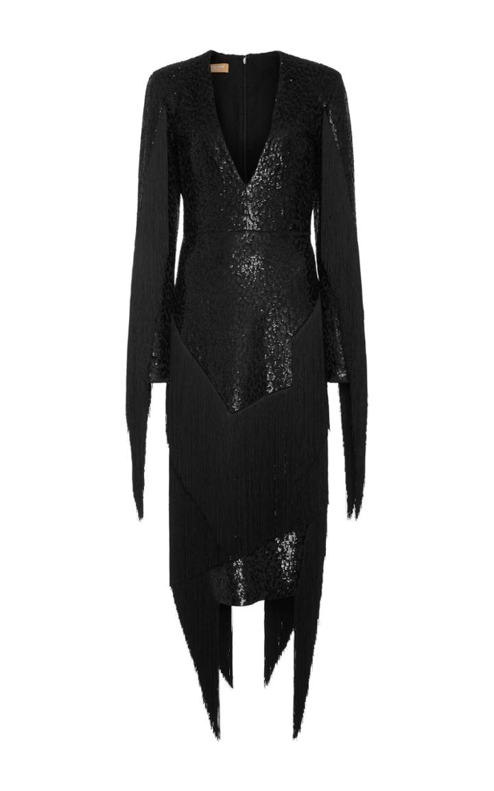 Michael Kors Collection Paillette Plunge Fringe Dress