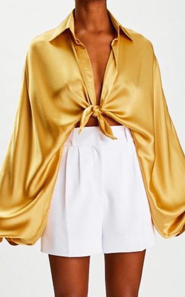 Moda Operandi Sergio Hudson Tie-accent Silk-satin Top