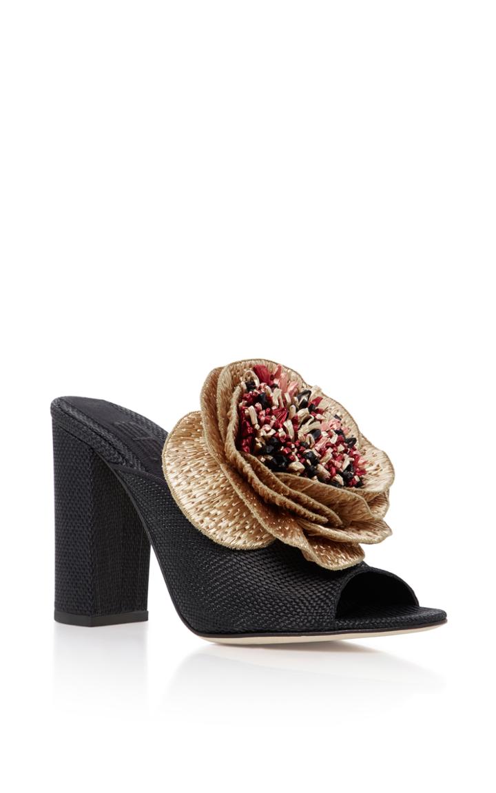 Sanayi 313 Carambola Floral-appliqued Woven Mules