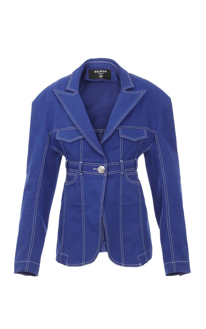 Moda Operandi Balmain Peak-lapel Denim Jacket Size: 36
