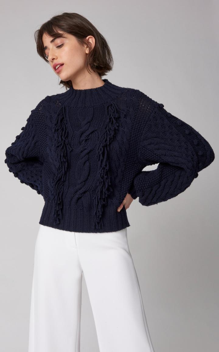 Carolina Herrera Fringed Cable-knit Wool Sweater