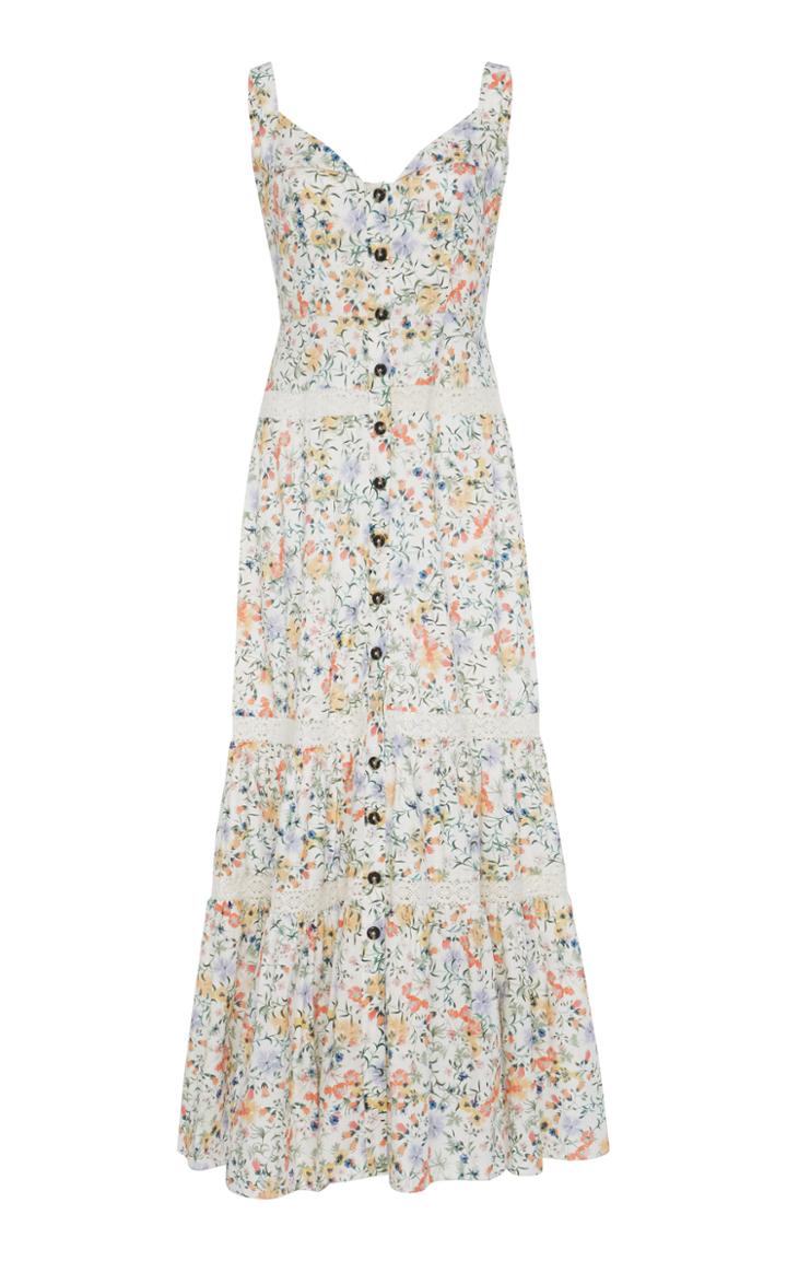 Saloni Fara Button Front Tiered Cotton Dress