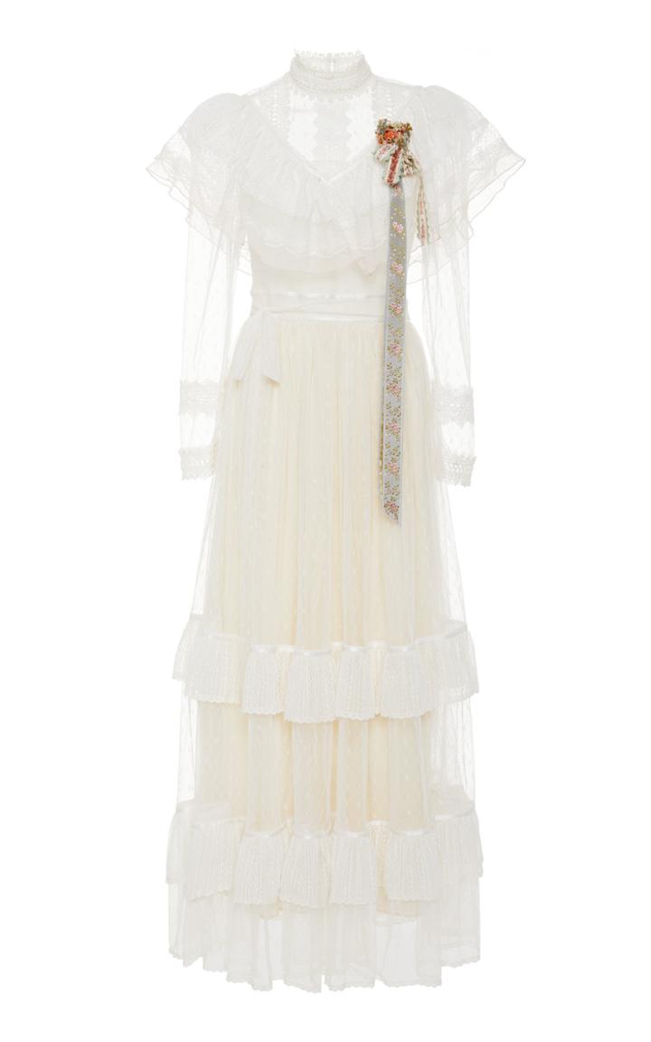 Moda Operandi Loveshackfancy Cornella Brooch-embellished Maxi Dress Size: 00