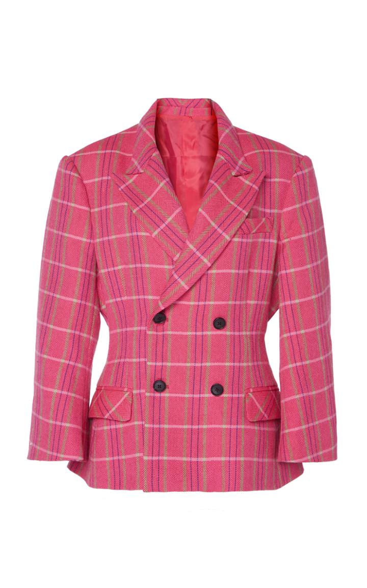 Matthew Adams Dolan Shaped Plaid Curved Sleeve Blazer