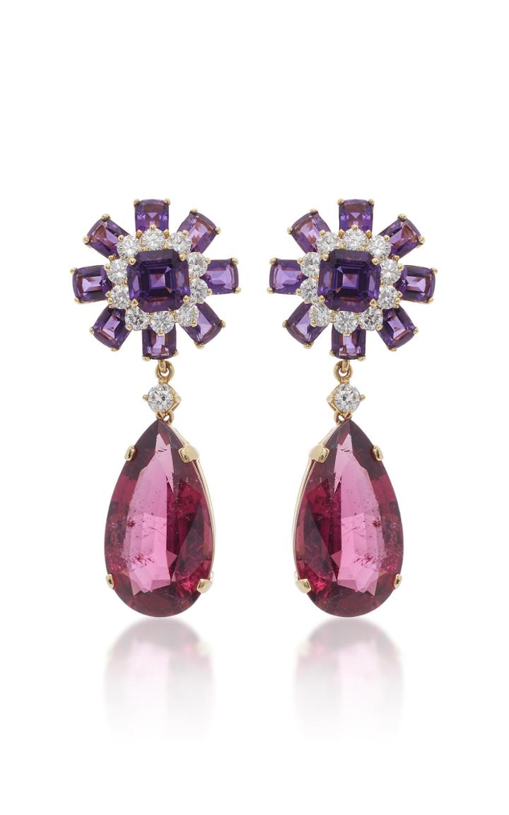 Goshwara 18k Gold Rubellite Amethyst And Diamond Earrings