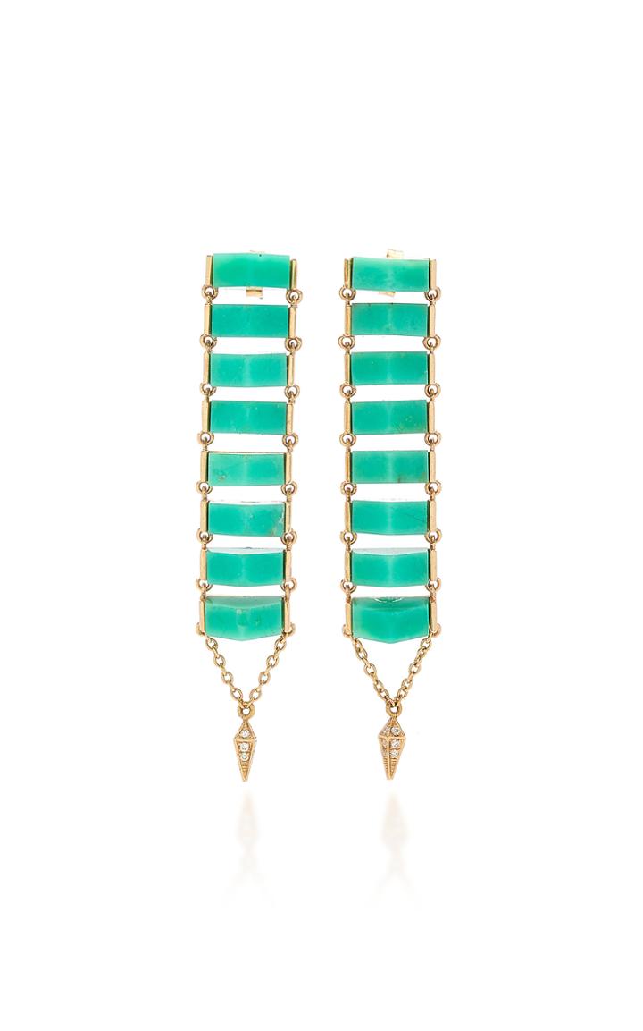 Karma El Khalil Chrysoprase And Rose-gold Ladder Earrings
