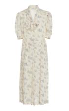 Alessandra Rich Pleated Floral Silk Midi Dress