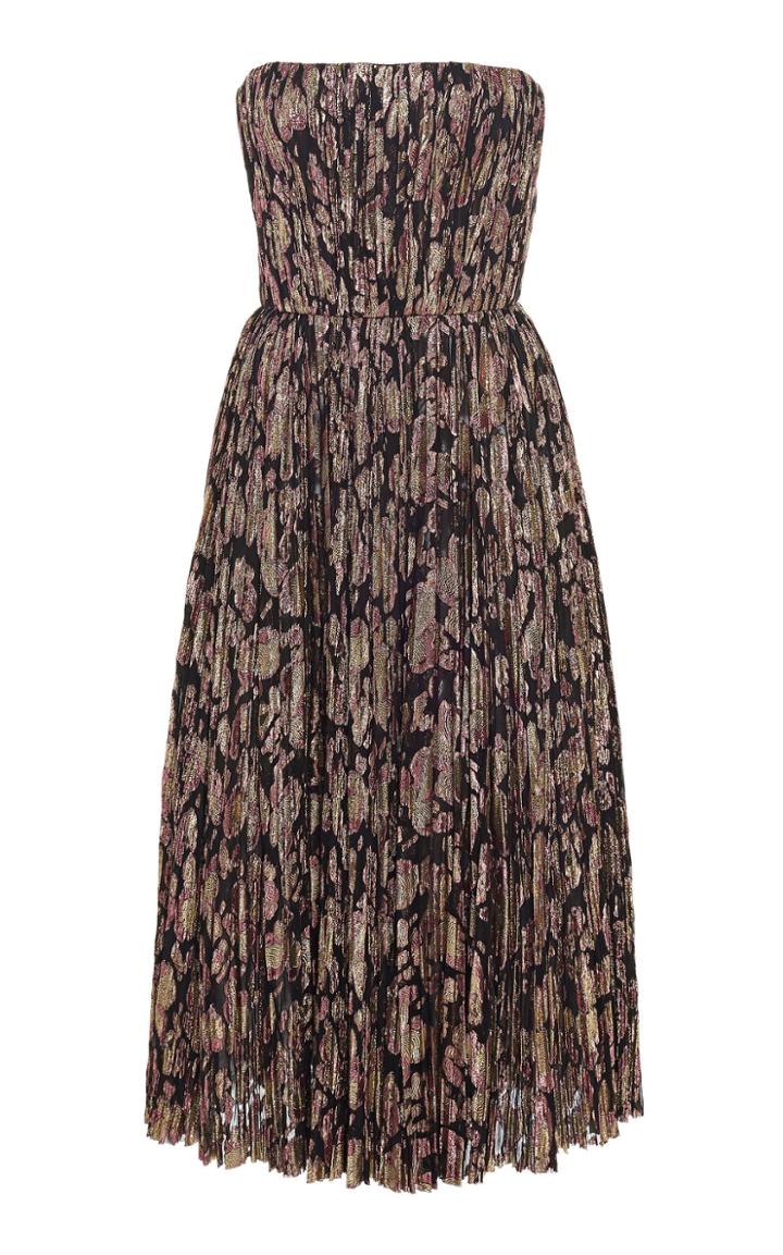 J. Mendel Strapless Pleated Silk-blend Lam Dress