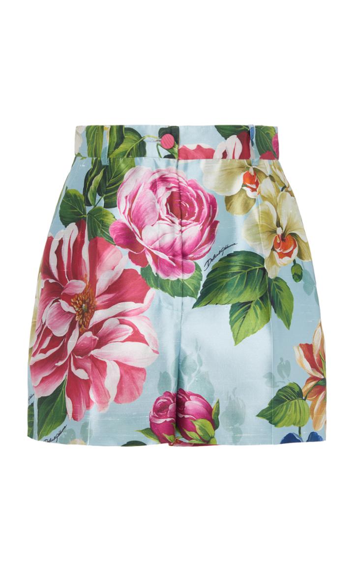 Dolce & Gabbana Floral-print High-rise Silk Shorts