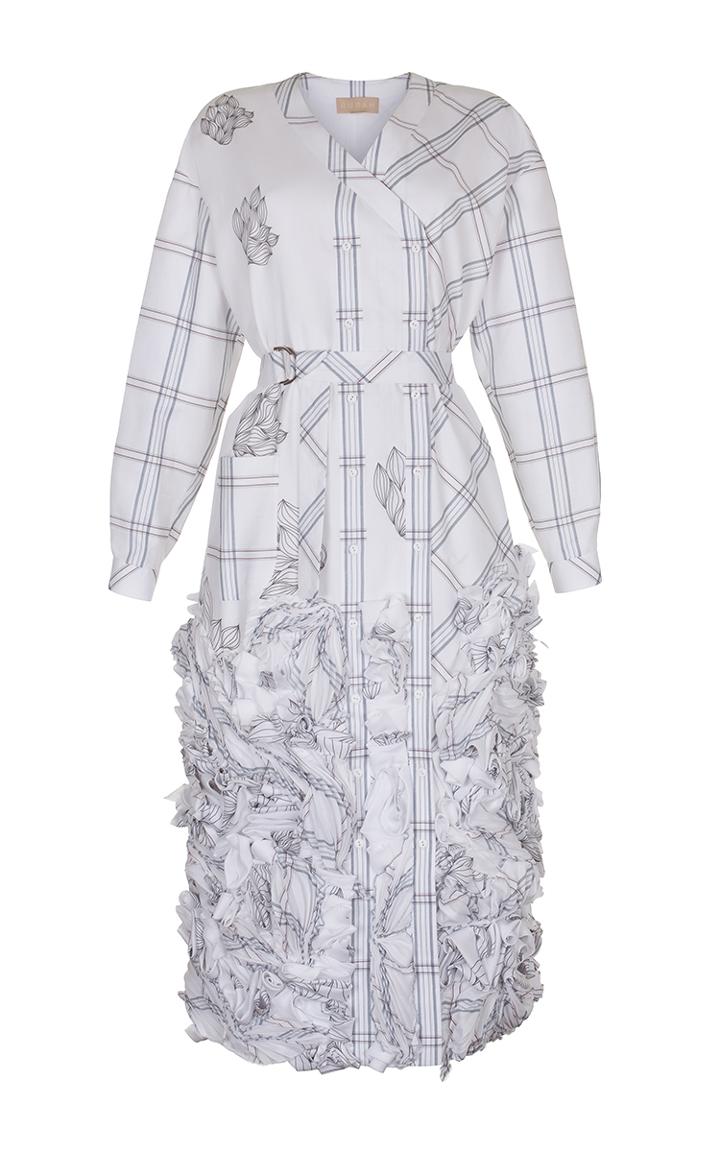 Ruban Decorated Mixed Print Coat Dress