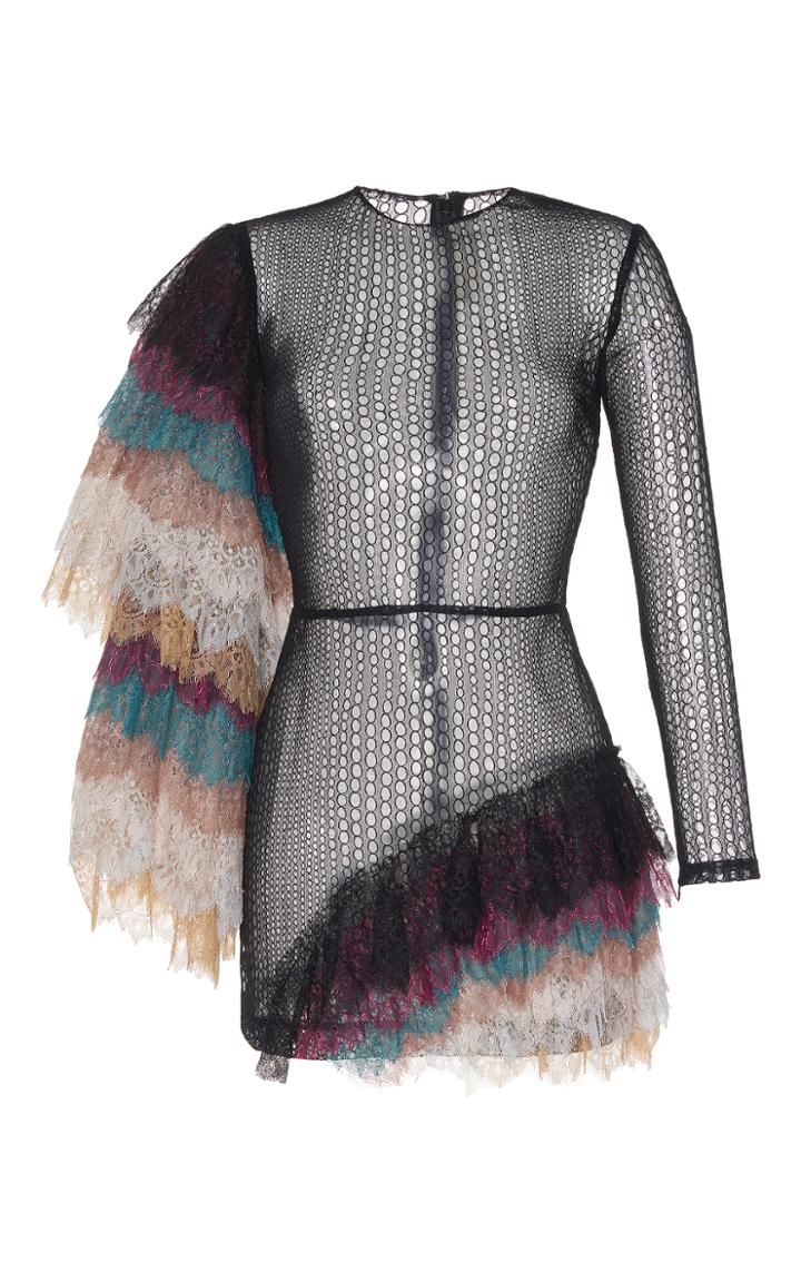 Sandra Mansour Thebe Ruffled Lace Mini Dress
