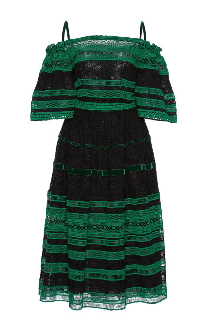 Costarellos Off-the-shoulder Striped Lace Dress