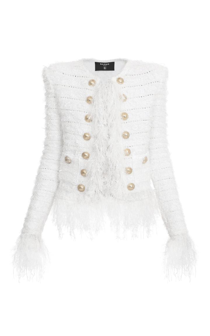 Balmain Sequined Double-breasted Tweed Jacket