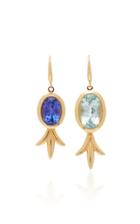 Marlo Laz Pineapple Mismatched 18k Gold Sapphire And Aquamarine Earrings