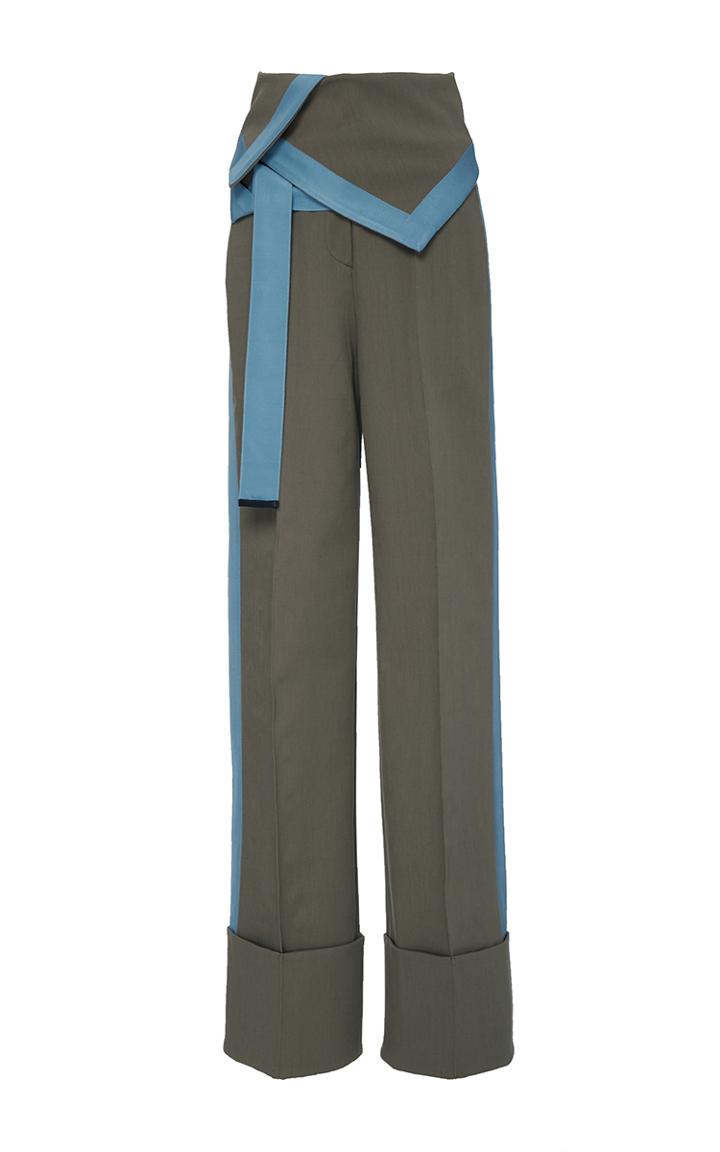 Diane Von Furstenberg Wide Leg Foldover Khaki Pants