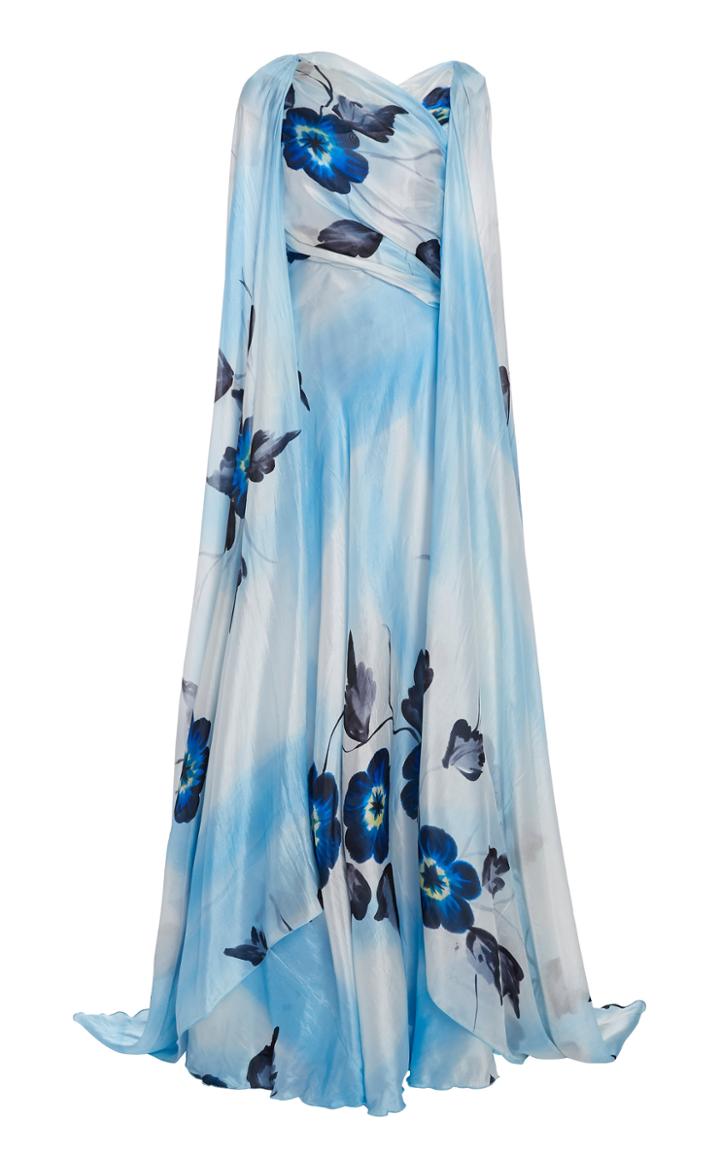 Moda Operandi Rodarte Draped Floral Painted Crepe Cape Gown