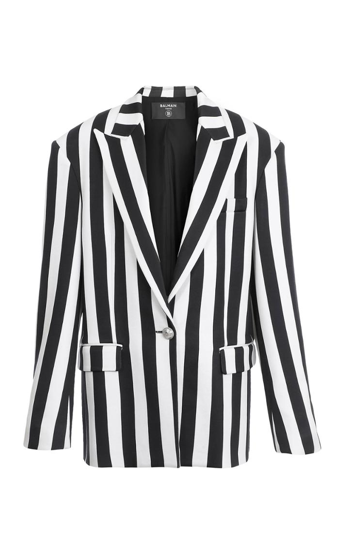 Moda Operandi Balmain Striped Satin Boyfriend Jacket Size: 44