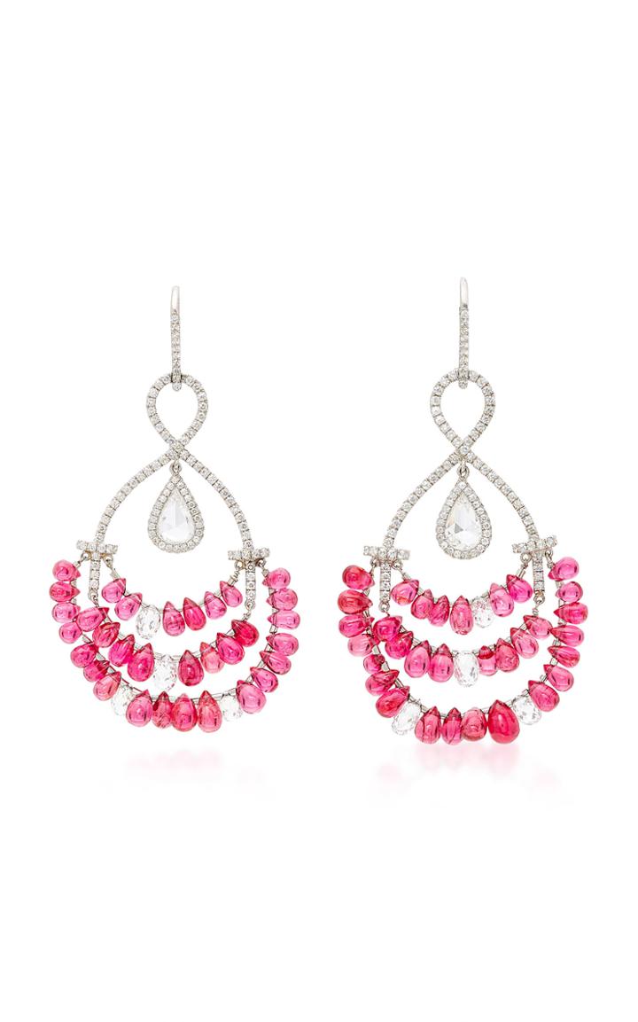 Martin Katz Spinel Briolette & Rose Cut Diamond 3-row Earrings