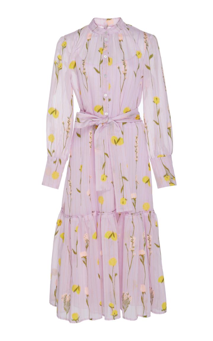 Lela Rose Floral Chiffon Shirt Dress