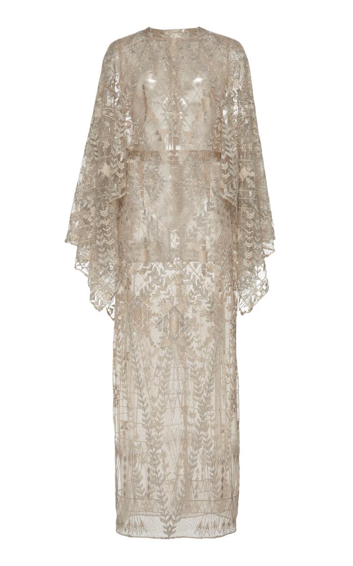 Sandra Mansour Caramel Argent Embroidered Tulle Dress