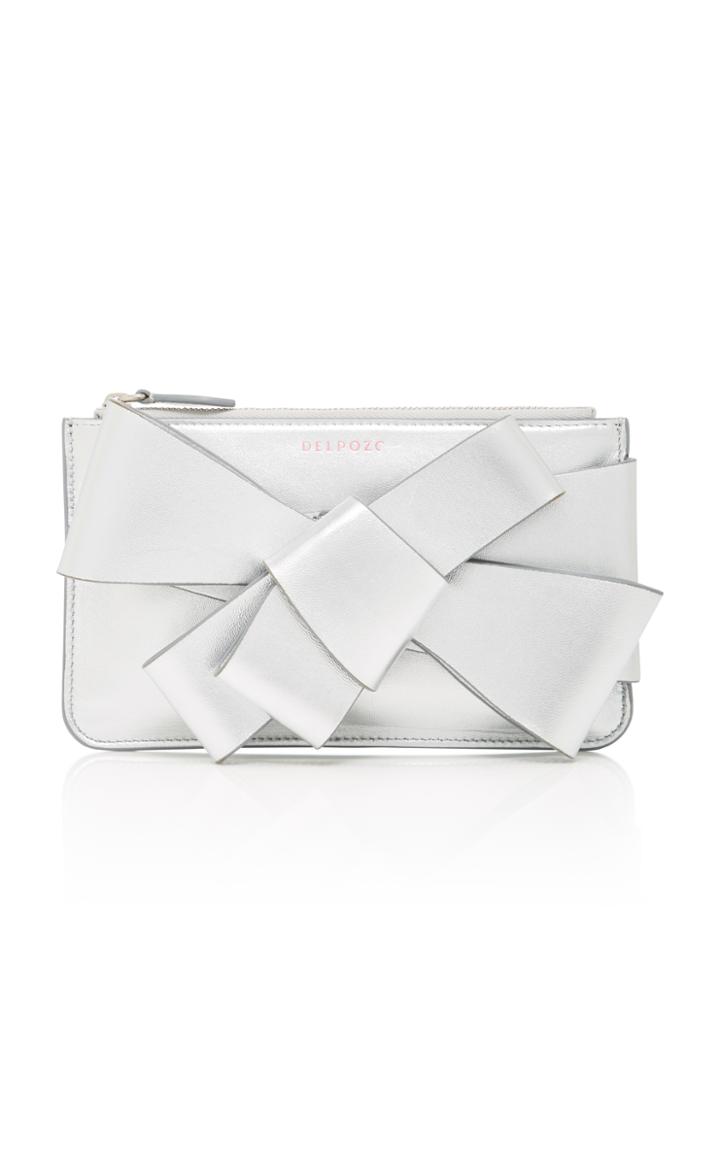 Delpozo M'o Exclusive Metallic Leather Bow Clutch