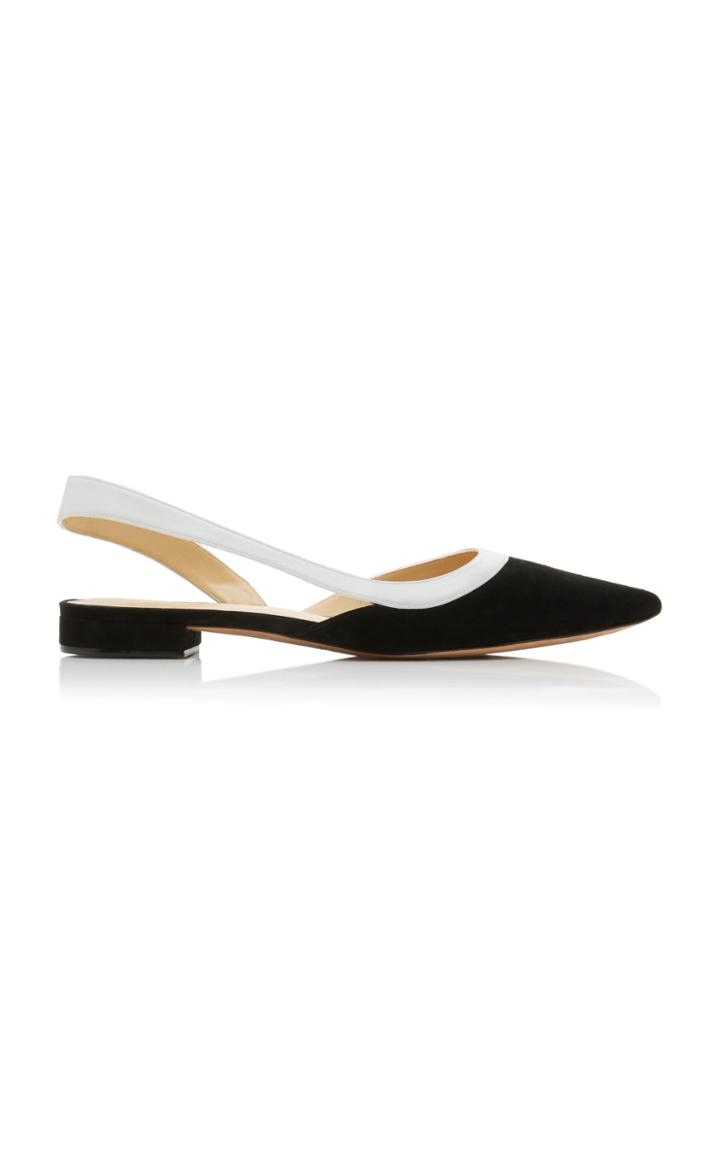 Alexandre Birman Wavee Two-tone Suede And Leather Slingback Flats