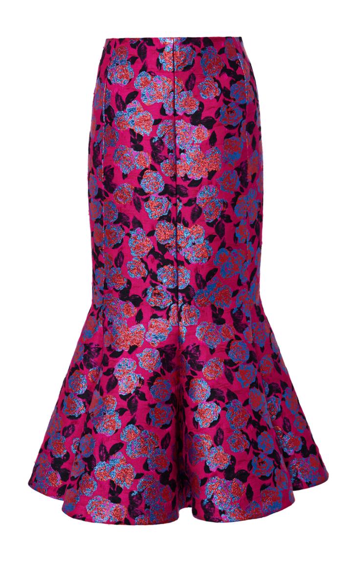 Valentino Metallic Floral Jacquard Flared Midi Skirt
