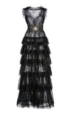 Moda Operandi Rodarte Web-embellished Dotted Tulle Tiered Maxi Dress