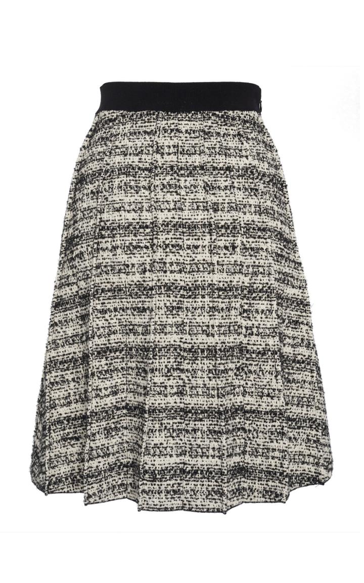 Giambattista Valli High Waist Pleated Cotton Tweed Skirt