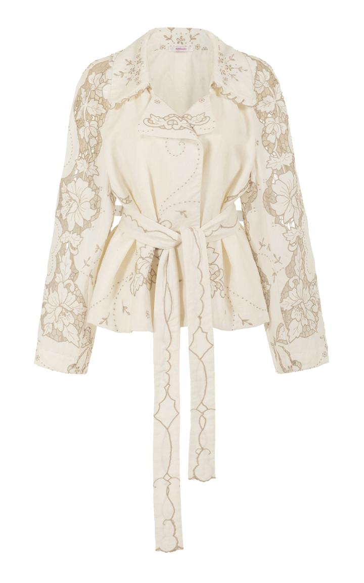 Moda Operandi Nevenka Raging Heart Cutout Linen Cropped Trench Coat