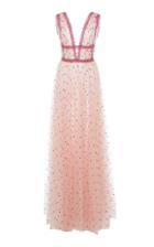 Costarellos Dot Tulle Overlay Gown