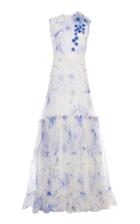 Moda Operandi Costarellos Printed Organza Tiered Sleeveless Dress With Flower -embel