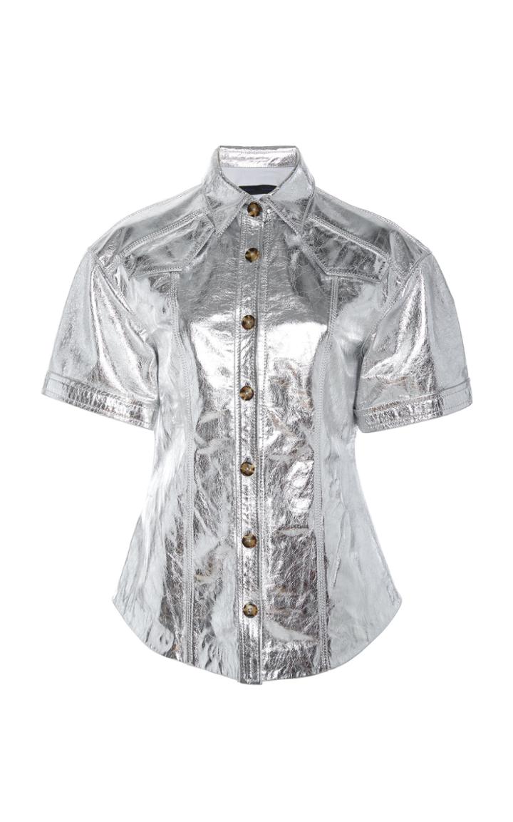 Proenza Schouler Short-sleeve Metallic Leather Shirt
