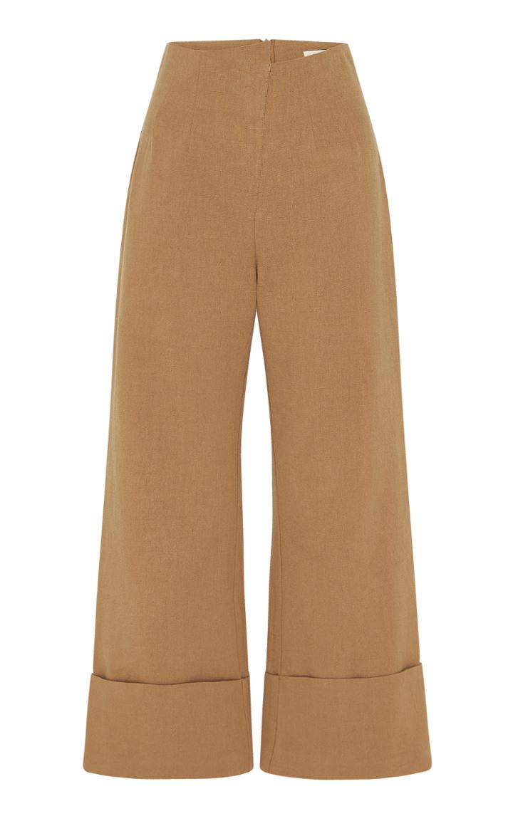St. Agni Kazashi Cotton-linen Cropped Flared-leg Pants