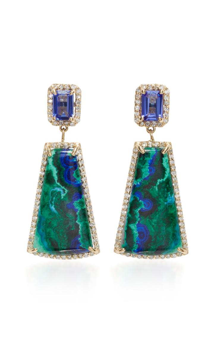 Eden Presley 14k Gold Malachite Azurite Diamond And Tanzanite Earrings
