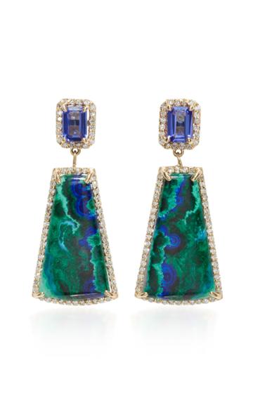 Eden Presley 14k Gold Malachite Azurite Diamond And Tanzanite Earrings