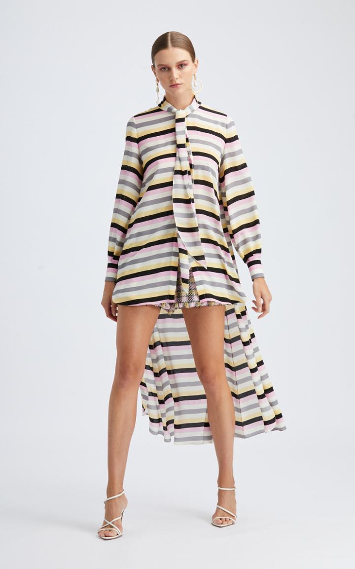 Moda Operandi Oscar De La Renta Striped Asymmetric Silk Blouse