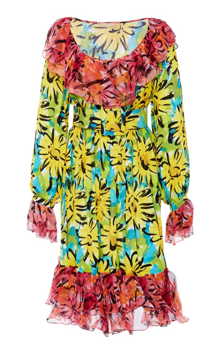 Michael Kors Collection Crushed Chiffon Silk Ruffle Dress