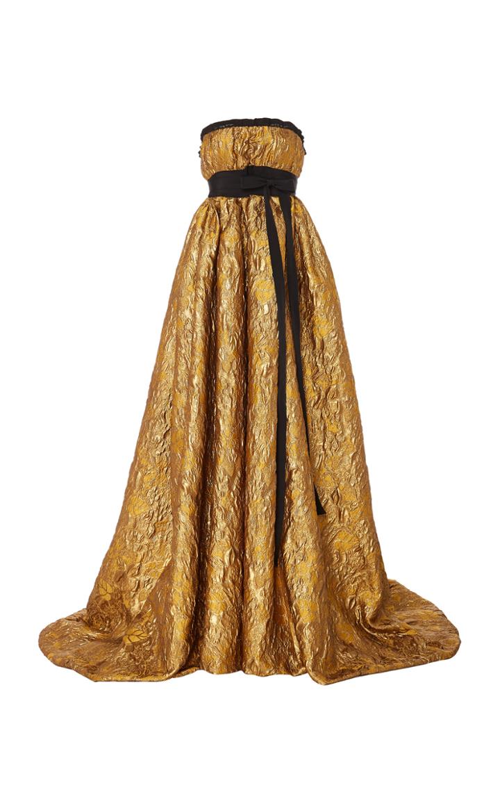Brock Collection Paige Strapless Belted Jacquard Dress