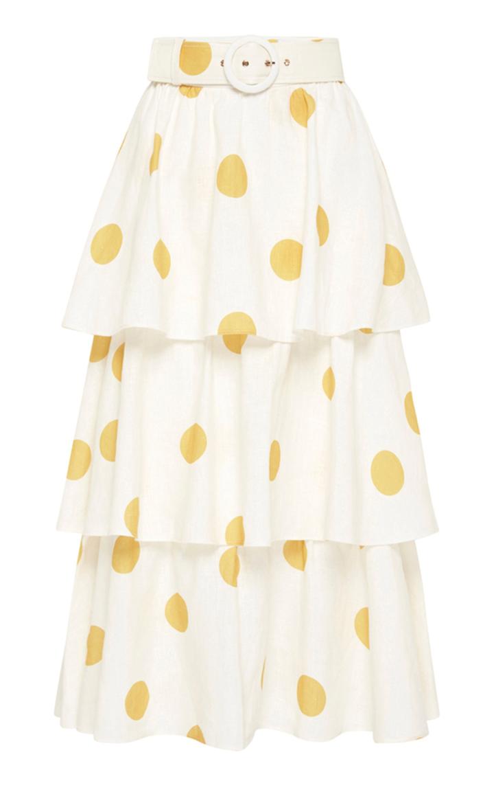 Moda Operandi Rebecca Vallance Aya Polka-dot Linen Tiered Midi Skirt