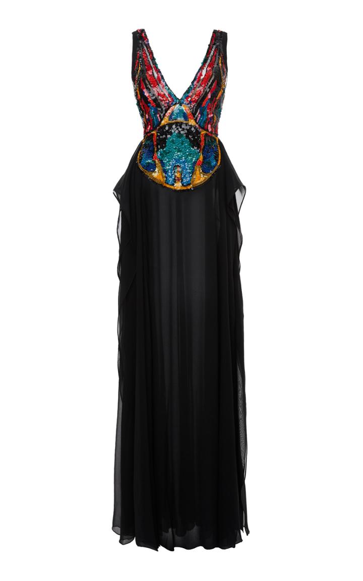 Elie Saab Silk Georgette Embroidered Bodice Dress