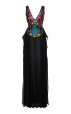 Elie Saab Silk Georgette Embroidered Bodice Dress