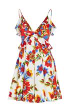 Carolina Herrera Floral Print Cotton Blend Ruffle Dress