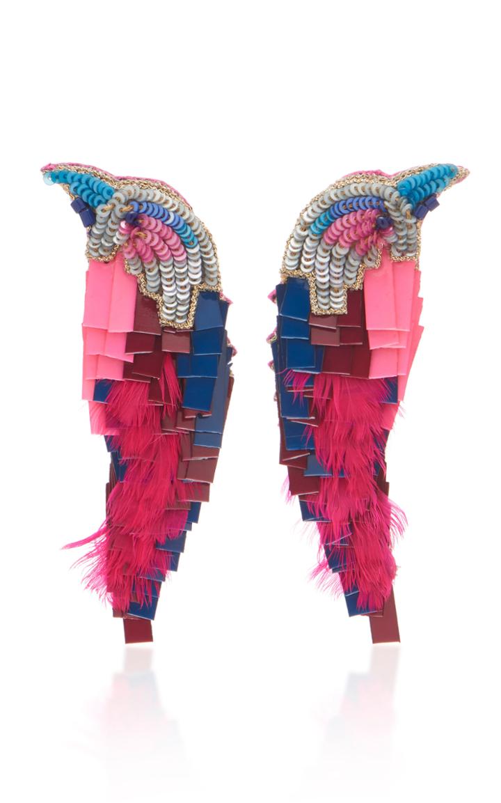 Mignonne Gavigan Bird Leather, Beaded And Feather Earrings